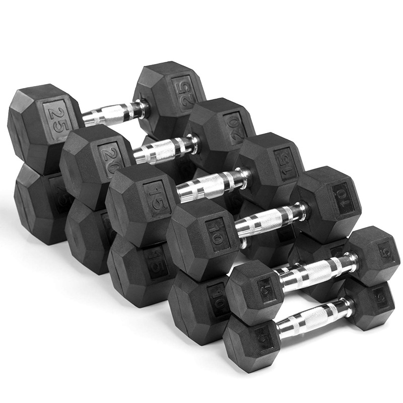 Dumbbells Free Weights Dumbbells Weight Set Rubber Coated cast Iron HeX Black Dumbbell