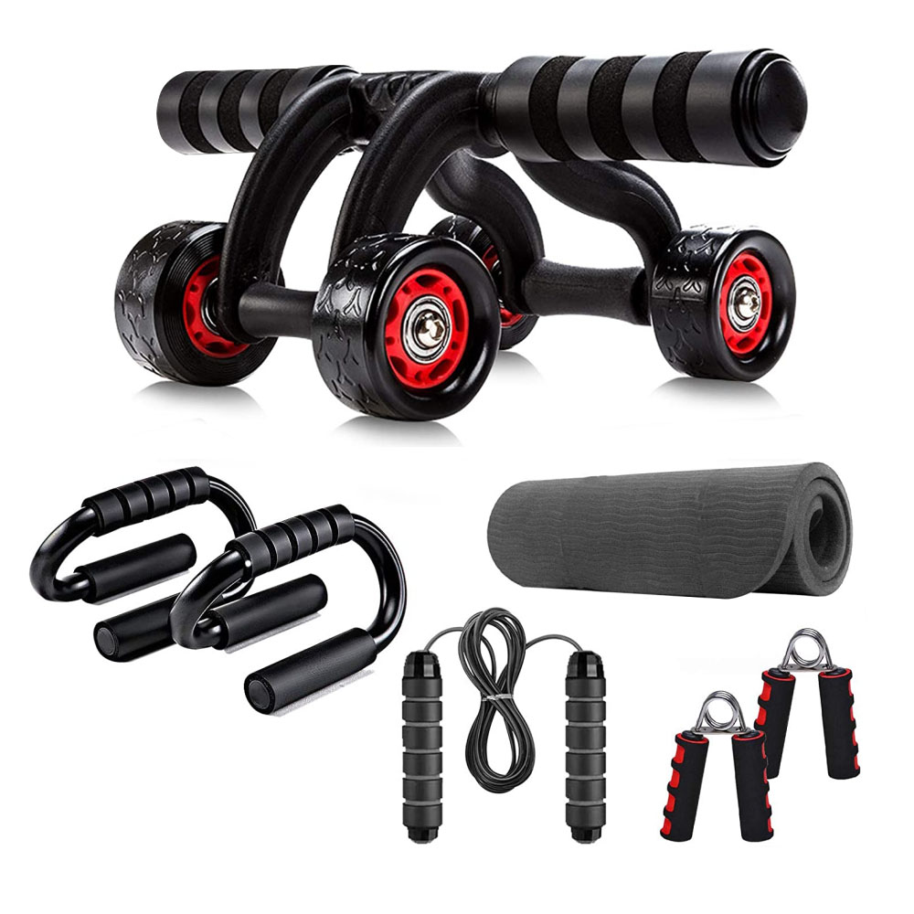 AB Roller Kit with Push-Up Bar Hand Grips Jump Rope for Home Gym Abdominal Muscle Exercise Fitness Equipment Workout Wheel